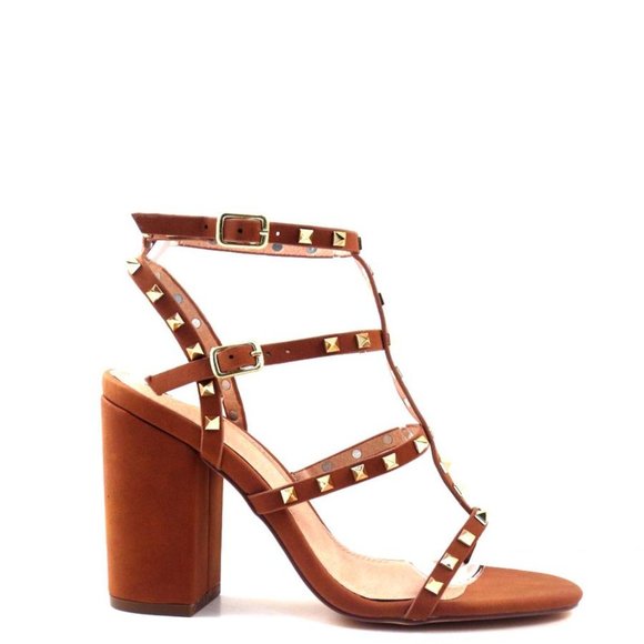 New! Studded Strappy Open Toe Cognac Chunk… - Picture 8 of 8